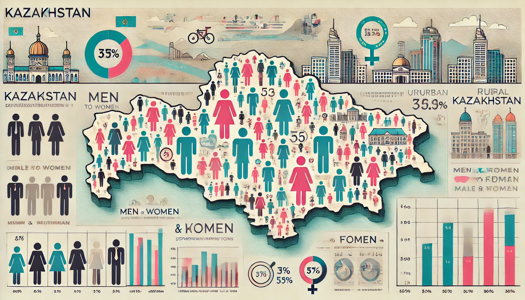 Cоотношение мужчин и женщин в Казахстане 2024